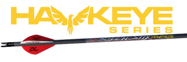 Hawkeye text logo with arrow below