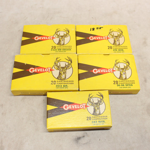 Ammo Vintage "Yellow Box" Gevelot Lot x 5 Boxes #06225003