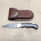 NEW 2.75" Damascus Folding Knife w/ Sheath - Black #05136824
