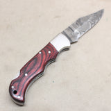 NEW 2.75" Damascus Folding Knife w/ Sheath - Red #04066801