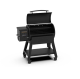 Black grill on white background with open lid