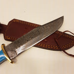 Damascus Cape Buffalo Horn Bowie Knife
