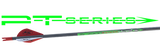 PT Series text logo with arrow shaft 