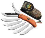 knife with orange handle and holder
