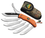 knife with orange handle and holder