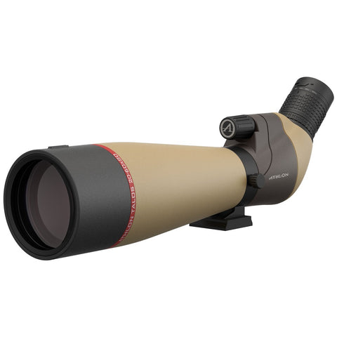 brown spotting scope facing forward and left